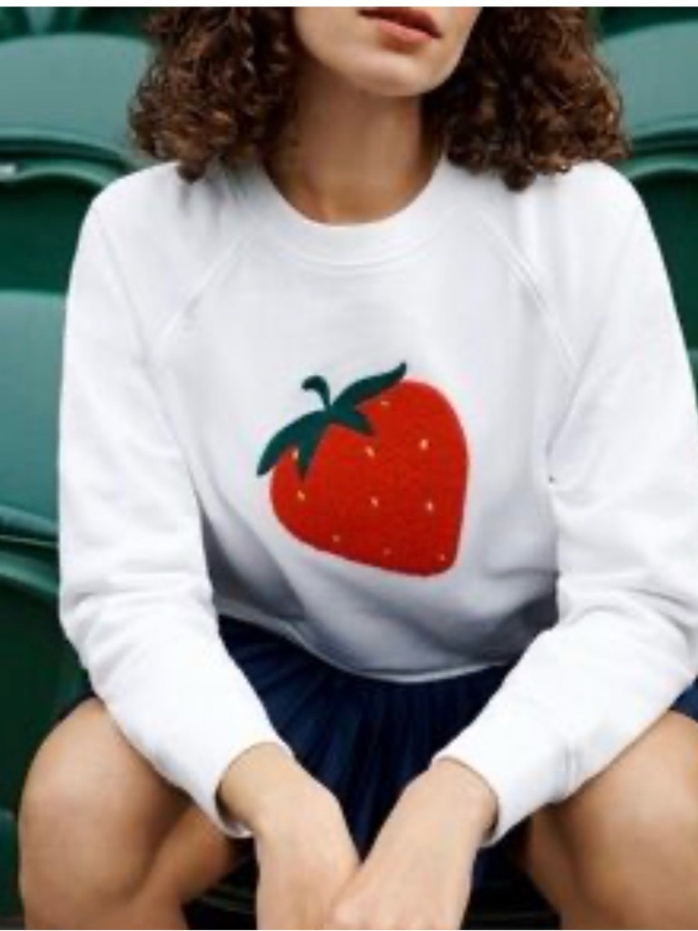 Wimbledon White Sweatshirt with Red Strawberry Graphic